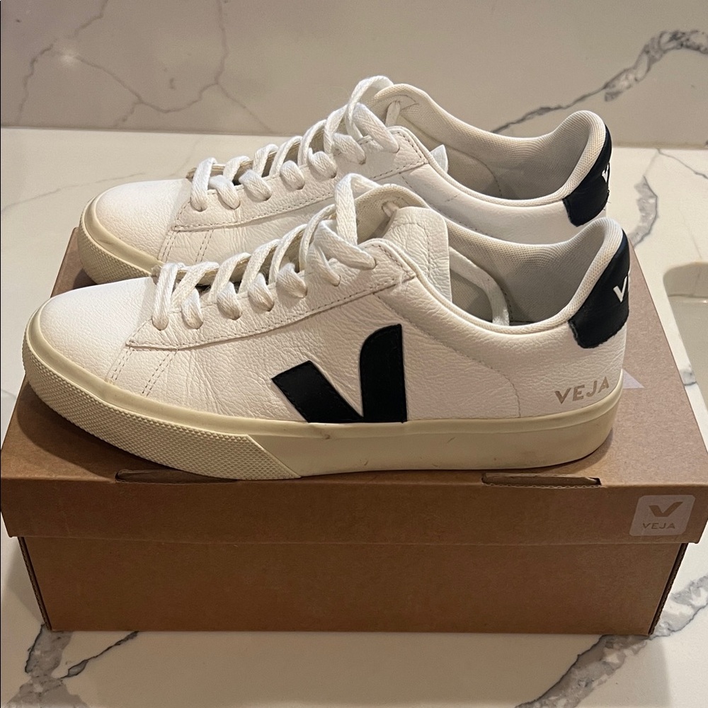 Veja White and Black Low-Top Sneakers